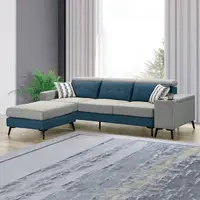 在飛比找momo購物網優惠-【BODEN】泰克L型灰色布面獨立筒沙發組-附抱枕(杯架扶手