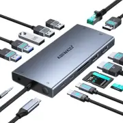 8K Laptop Docking Station Dual Monitor, 15 in 1 Triple Display Multiport Adapter