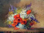 wildflowers and poppies Accent Tile Mural Kitchen Wall Backsplash Ceramic 8x6