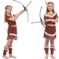 在飛比找蝦皮購物優惠-萬聖節兒童表演服 cos面具舞會印第安公主表演服 獵人服 角