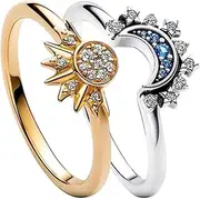 [NEZIH] Stackable Celestial Rings,Sparkling Sun Moon Ring, Celestial Sun and Moon Ring Set,Stackable Friendship Promise Ring