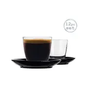 Duralex 12 Piece Gigogne Glass Coffee Cup and Ceramic Saucer Set - 220ml