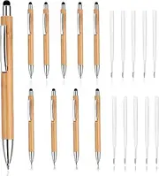 TIESOME Retractable Ballpoint Pen with Stylus Tip, 10 Bamboo Wooden Ball Point Pens with 10 Replaceable Refills 1.0mm Medium Point Black Ink Pen Stylus Pen for Touch Screens School Office Supplies