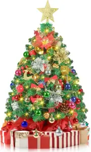2FT Mini Christmas Tree, Tabletop Artificial Christmas Tree, 100 Lifelike Branch