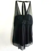 NWT Charlotte Russe Halter Tunic Top Asymmetrical Layered Chiffon Black,sz.S