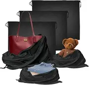 [KOVOSCH] Large Dust Bags for Handbags, 22.8 x 19.3 in Silk Dust Cover Storage Bags Satin Cloth Dust-Proof Drawstring Bags for Purses, Clothes, Shoes and Boots,6 Pack (Black), Black, Large：22.8 x 19.3 in, Fashion