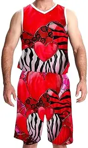 [KQNZT] Basketball Jersey with Shorts, Outfit Tank Top Track Shorts, Men's Athletic Basketball Jersey, Pink Zebra Heart Valentine