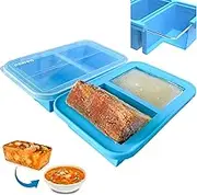 Ozwen 2 Cup Large Ice Cube Silicone Freezing Tray with Lid, Easy Meal Prep Thanks to Souper Freezer Food Cubes Container, Freezer Moulds and Food Storage for Soup&Sauce&Broth&Leftovers (Blue, 2-Pack)