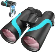 15x55 HD Binoculars for Adults – BAK4, Waterproof, w/ Phone Adapter, Blue