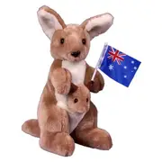 Jumbuck 26cm Kangaroo w/ Joey & Flag
