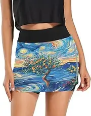 [RPLIFE] Starry Tree Blue Sport Skirt, Skirts with Pockets for Women, Womens Golf Skirts Summer