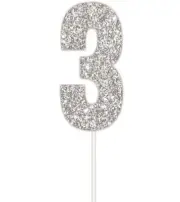 Artwrap Number 3 Glitter Cake Topper - Silver