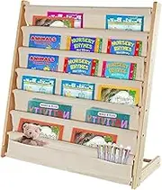 Kids Bookshelf with Deep Sleeve Storage, XICEN 6 Tier Natural Wood Kids Book Rack Storage, Bookcase Organizer, Magazine Rack, Toddler Book Shelf Organizer for Bedroom, Playroom,Toy Storage