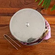 ExclusiveLane 'Floral Hand-Etched' Stainless Steel Chapati Box for Kitchen with Brass Tong | Handcrafted Roti Box for Kitchen Chapati Casseroles Hot Case for Chapati Serveware (8.4 inch, 1140 ML)