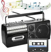 PLAVHA Classic Style Cassette Player, Support Storage Card/USB, Fast Charging, AM/FM/SW Multiband Radio, Headset And U Disk/Plug And Play, with Handle, for Family Gathering/Travel,Black