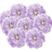 3.15 Inch Rhinestone Chiffon Flower, 5 Pcs Fabric Appliques, Light Purple