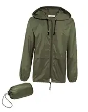 Mens Packable Rain Jacket Lightweight Waterproof Raincoat Large Army Green