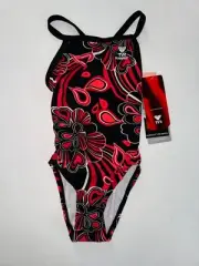 TYR Girls Youth 24 RED Black One Piece Swimsuit Durafast DIAMONDBACK New