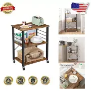 Compact 3-Shelf Kitchen Cart on Wheels, Industrial & Rustic for Kitchen Storage