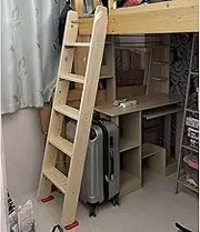Bunk Bed Ladder, Indoor Loft Bed/Dormitory Room Lathe Wooden Ladder with Hook/Wide Pedals and Non-Slip Feet, Adult, Elderly and Child Safety Railing Ladder (Size : 125cm(49in))