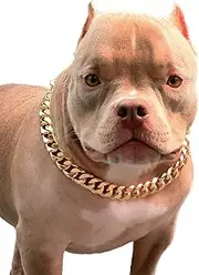 Gold Chain Dog Collar-3/4 Width Cuban Link Dog Necklace, Cute Fashion Pet Collar for Pit Bulldog, Light Metal Jewelry Chain Puppy Accessories 17"