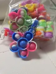 Pop Push It Bubble Sensory Fidget Key Chain Lot Of 17 Flower Design