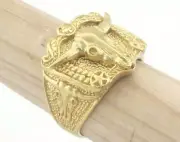 Bull Western Signet Adjustable Ring Raw Brass (10US - 12US inner size) 4717