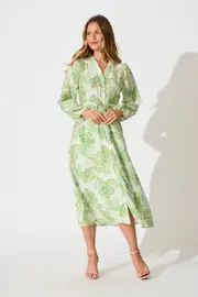 Jordan Midi Dress Full Length Sleeve in Green with Multi Print 8