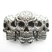 Silver Tattoo Skulls removable BELT BUCKLE - BP101 suits 38mm wide leather belt
