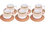 12 Piece Gold Gilding Turkish Coffee Cup Set with Bamboo Saucers