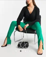 ❤️NEW SPORTSGIRL XL green retro split front tailored compact knit pants STRETCH