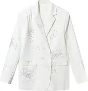 [Zadaos] Women's Blazer Rhinestones Irregular Single-Buttons Contrast Color Patchwork Suit Jackets