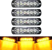 4-Pack 6 LED Amber Strobe Lights Vehicles Trucks Emergency Strobe Lights Kit 12V -24V Warning Hazard Flash Strobe Lights Bar Grill Grille Surface Mount Super Bright Waterproof