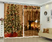 3D Xmas Tree Fireplace G704 Christmas Window Photo Curtain Fabric Quality Amy