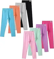 [Chicduo] 8 Pack Girls Cotton Leggings Yoga Pants for Girls Full Length Stretchy Pants Toddler Girl Solid Basic Leggings