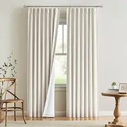 Vision Home Natural Pinch Pleated Full Blackout Curtains Linen Blended Room Darkening Window 84 inch for Living Bedroom Thermal Insulated Pleat Drapes with Hooks 2 Panel 40''Wx84''L 40''x84''x2