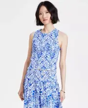 Tommy Hilfiger Women's Top Sz M Fontaine Floral-Print Smocked