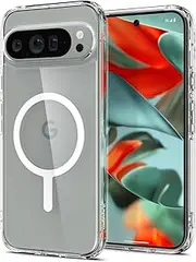 SPIGEN Ultra Hybrid MagFit for Google Pixel 9 Pro XL Case, Compatible with MagSafe, Magnetic Ring Air Cushion TPU Bumper, Hard PC Clear Back, Raised Edges Slim Cover - Clear Case with White Ring