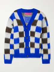 [The Elder Statesman] The Elder Statesman - Thistle Gingham Alpaca-blend Cardigan - Blue - small small Blue