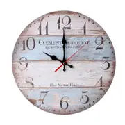 12'' Retro Round Wooden Wall Clock Home Office Decor Farmhouse Plank Bell