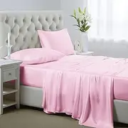 Lanest Housing Silk Satin Sheets, 4-Piece Queen Size Satin Bed Sheet Set with Deep Pockets, Cooling Soft and Hypoallergenic Satin Sheets Queen - Pink