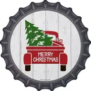 XMAS Christmas Tree In Truck Bed Novelty Metal 12" Bottle Cap Aluminum Sign