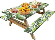 Picnic Table Bench Cloth,Green Fitted Rectangle Table Bench - Green Waterproof Windproof Tablecloth, 6ft Elastic Picnic Table Seat Covers for Outdoor Indoor