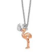 Ss/Rose Plated Sterling Silver Rhodium-Plated Rose-Plated Flamingo Heart 16.5 Inch With A 1 Extention Necklace