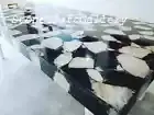 60" x 36" White Quartz With Black Obsidian Stones Center Dining Table Top