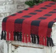 NEW - BUFFALO Check Cotton Table Runner RED and BLACK 14" x 64" Including Fringe
