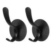 2pcs Self Adhesive Hook Metal Towel Robe Clothes Wall Mounted Hooks, Black