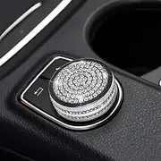 JALII Center Control Multimedia Button Bling Crystal Emblem for Mercedes-Benz, Shiny Accessories Parts Badge Decals Covers Interior Decorations