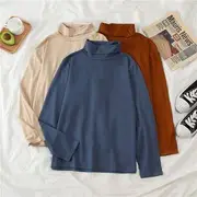 Turtleneck Plain T-Shirt / Turtleneck Striped T-Short Stripe - Black - M