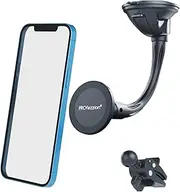 PROfezzion Suction Cup & Vent Clip Combo Magnetic Car Mount Holder for iPhone 16 15 14 13 12 Pro Max Plus on Car Windshield, Dash or Vent [Metal Ring Included for Regular Case User]